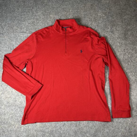 Polo Ralph Lauren Quarter Zip Mens 2XL Pima Cotton Red Pullover Sweater - Picture 1 of 7